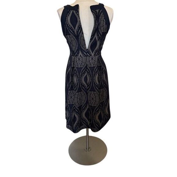 Enfocus Studio High Neck Fit & Flare Dress Size 8 Blue Beige Geometric‎ Lace - Picture 3 of 12